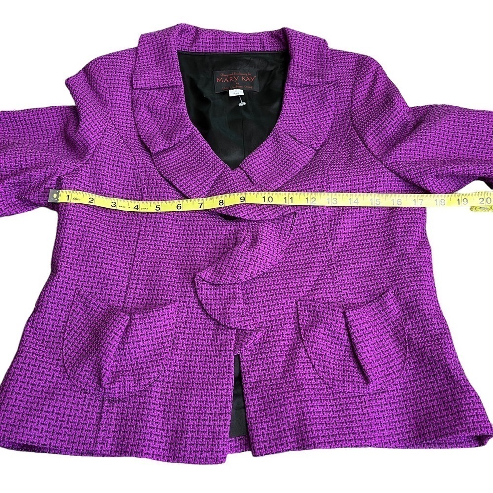 Mary Kay Purple Ruffle Blazer 6 Tweed Work Jacket Wool Blend - Picture 9 of 10